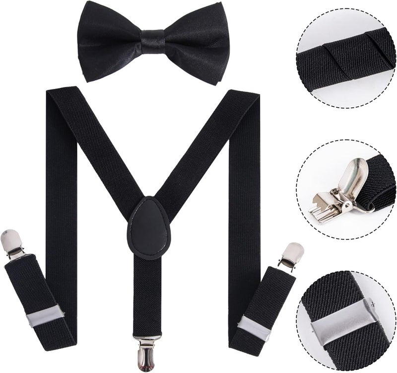 Bwerfuet Boys Girls Suspenders Bow Tie Set Adjustable Classic Y Back Solid Color Suspenders for Kids - Image 2